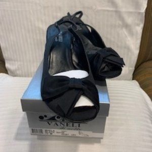 Women's VANELi Black Satin Peep-Toe Slingback Heel